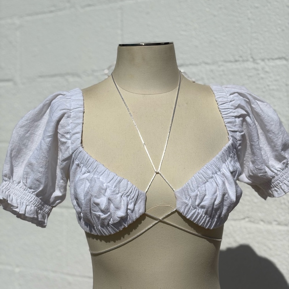 White Puff Sleeve Crop Top